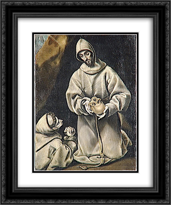 St. Francis and brother Leo meditating on death 20x24 Black Ornate Wood Framed Art Print Poster with Double Matting by El Greco