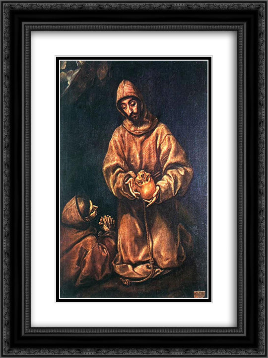 St. Francis and Brother Rufus 18x24 Black Ornate Wood Framed Art Print Poster with Double Matting by El Greco