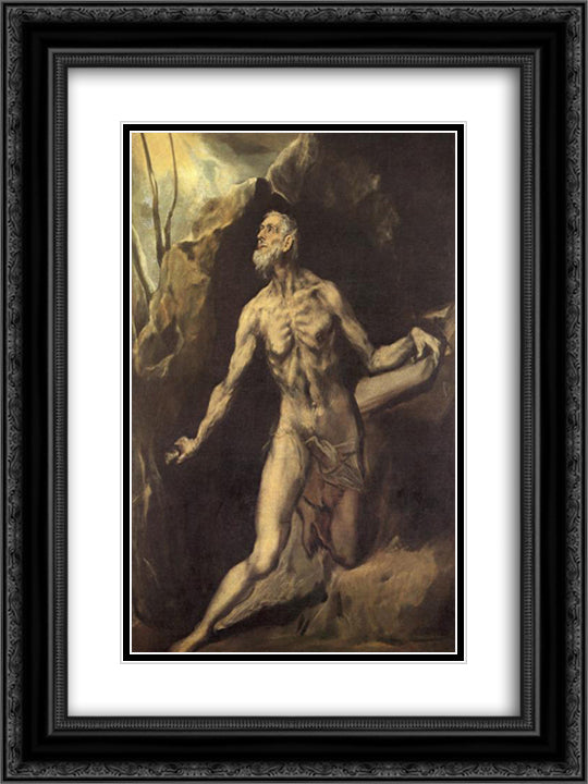 St. Jerome 18x24 Black Ornate Wood Framed Art Print Poster with Double Matting by El Greco