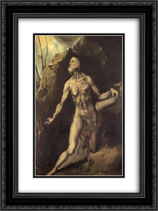 St. Jerome 18x24 Black Ornate Wood Framed Art Print Poster with Double Matting by El Greco