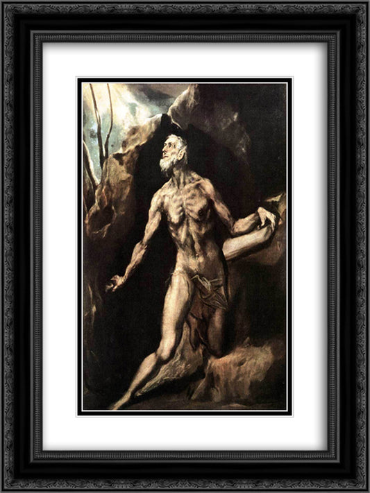 St. Jerome Penitent 18x24 Black Ornate Wood Framed Art Print Poster with Double Matting by El Greco