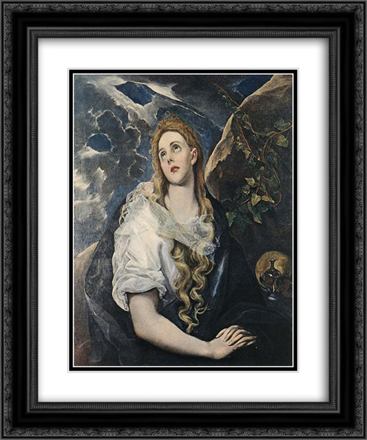 St. Mary Magdalene 20x24 Black Ornate Wood Framed Art Print Poster with Double Matting by El Greco