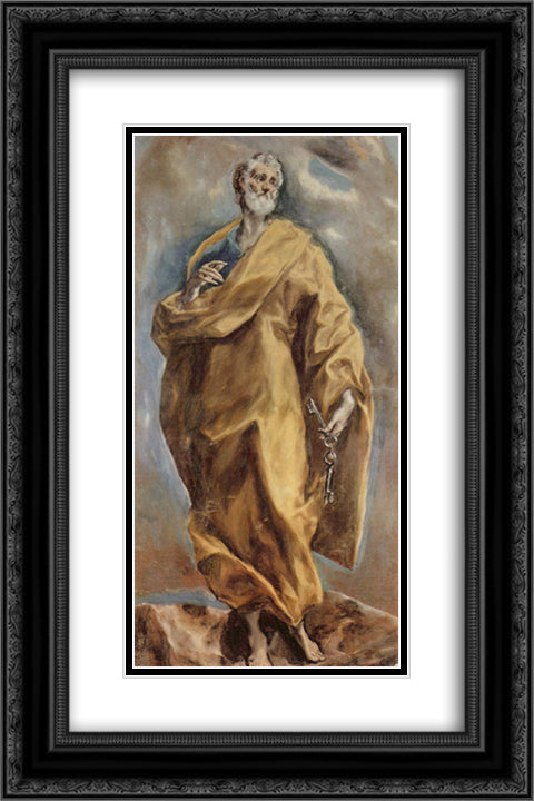 St. Peter 16x24 Black Ornate Wood Framed Art Print Poster with Double Matting by El Greco