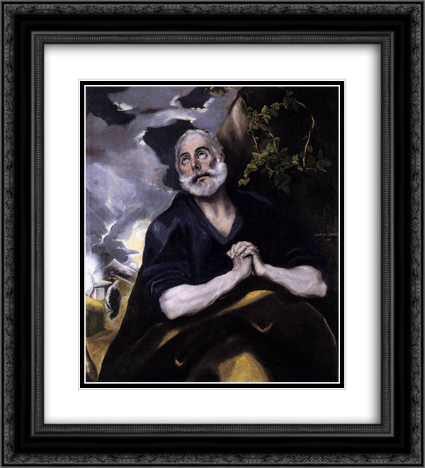 St. Peter in Penitence 20x22 Black Ornate Wood Framed Art Print Poster with Double Matting by El Greco