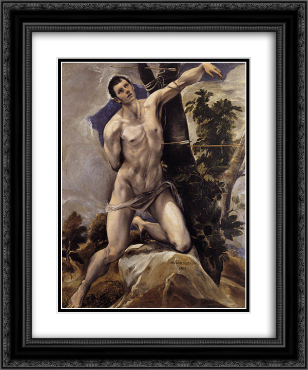 St. Sebastian 20x24 Black Ornate Wood Framed Art Print Poster with Double Matting by El Greco