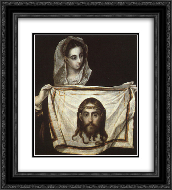 St. Veronica with the Holy Shroud 20x22 Black Ornate Wood Framed Art Print Poster with Double Matting by El Greco