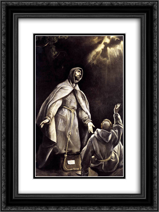 St Francis's vision of the flaming torch 18x24 Black Ornate Wood Framed Art Print Poster with Double Matting by El Greco