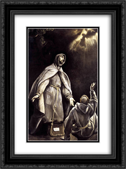 St Francis's vision of the flaming torch 18x24 Black Ornate Wood Framed Art Print Poster with Double Matting by El Greco