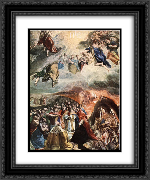 The Adoration of the Name of Jesus 20x24 Black Ornate Wood Framed Art Print Poster with Double Matting by El Greco