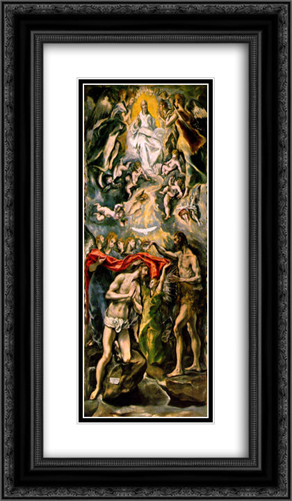 The Baptism 14x24 Black Ornate Wood Framed Art Print Poster with Double Matting by El Greco