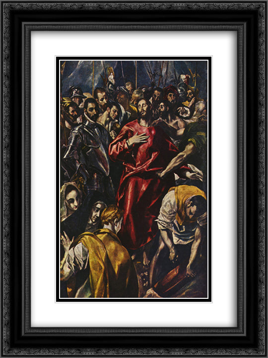 The Disrobing of Christ 18x24 Black Ornate Wood Framed Art Print Poster with Double Matting by El Greco