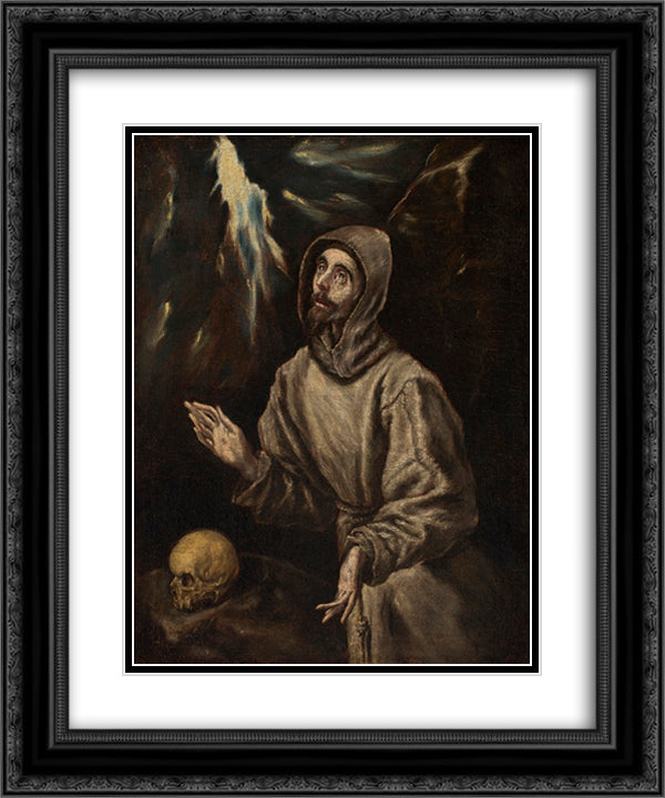 The Ecstasy of St. Francis of Assisi 20x24 Black Ornate Wood Framed Art Print Poster with Double Matting by El Greco