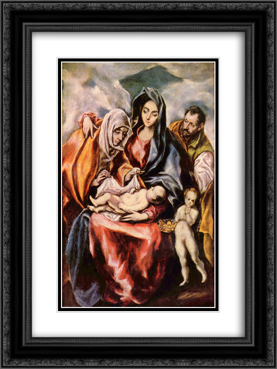 The Holy Family with St. Anne and the Young St. John the Baptist 18x24 Black Ornate Wood Framed Art Print Poster with Double Matting by El Greco