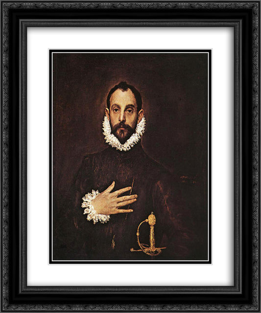 The Knight with his hand on his breast 20x24 Black Ornate Wood Framed Art Print Poster with Double Matting by El Greco