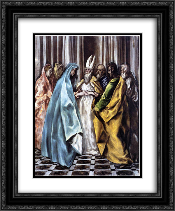 The Marriage of the Virgin 20x24 Black Ornate Wood Framed Art Print Poster with Double Matting by El Greco