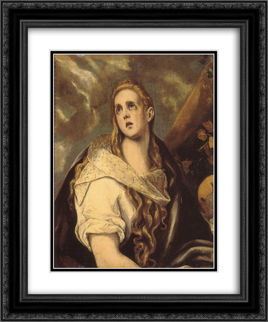 The Penitent Magdalene 20x24 Black Ornate Wood Framed Art Print Poster with Double Matting by El Greco