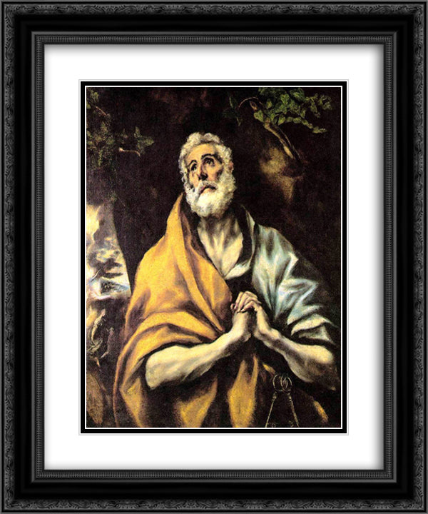 The Repentant Peter 20x24 Black Ornate Wood Framed Art Print Poster with Double Matting by El Greco