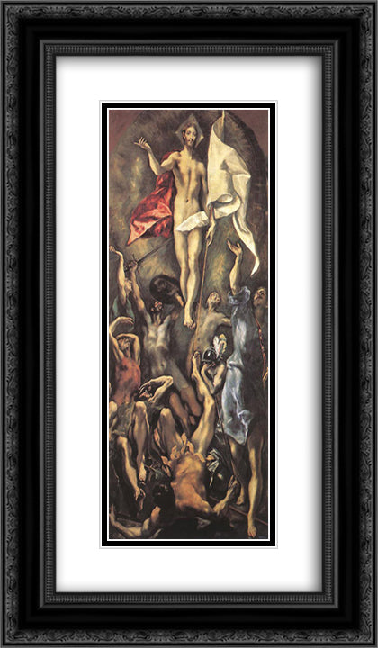 The Resurrection 14x24 Black Ornate Wood Framed Art Print Poster with Double Matting by El Greco