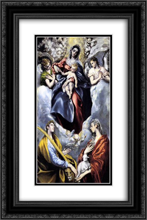 The Virgin and Child with St. Martina and St. Agnes 16x24 Black Ornate Wood Framed Art Print Poster with Double Matting by El Greco