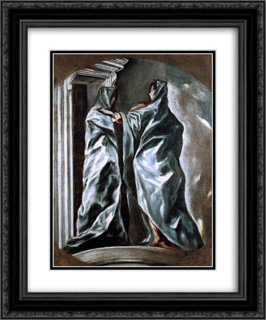 The Visitation 20x24 Black Ornate Wood Framed Art Print Poster with Double Matting by El Greco