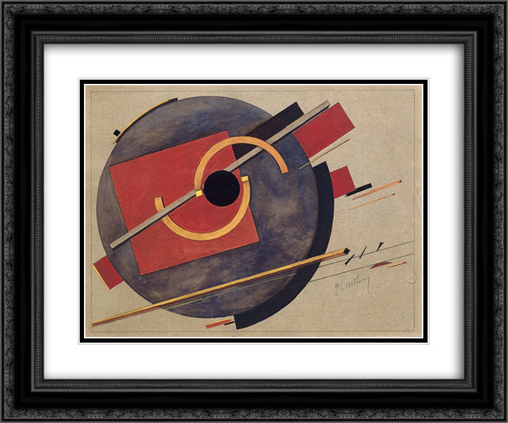 Preliminary sketch for a poster 24x20 Black Ornate Wood Framed Art Print Poster with Double Matting by Lissitzky, El