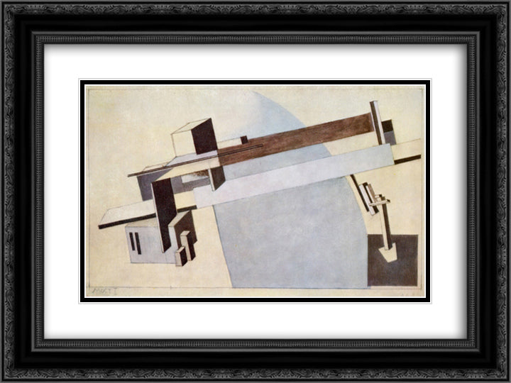 Proun 1 A, Bridge I 24x18 Black Ornate Wood Framed Art Print Poster with Double Matting by Lissitzky, El