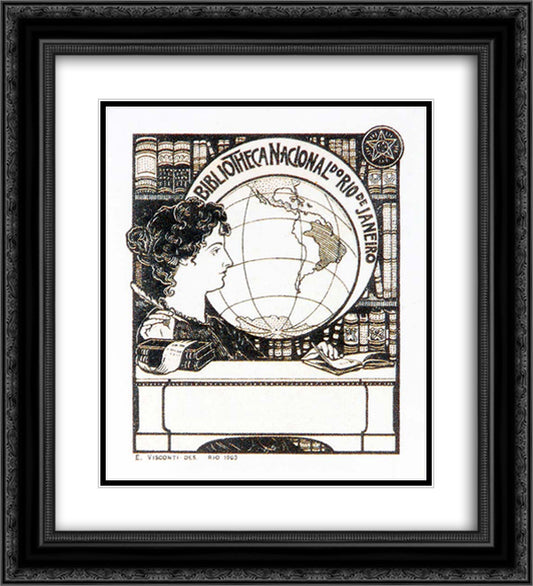 Ex Libris Bibliotheca Nacional 20x22 Black Ornate Wood Framed Art Print Poster with Double Matting by Visconti, Eliseu