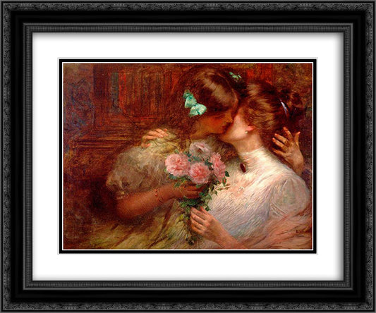 Kiss 24x20 Black Ornate Wood Framed Art Print Poster with Double Matting by Visconti, Eliseu