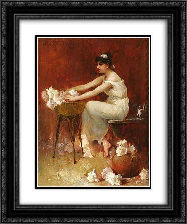 Arranging Flowers 20x24 Black Ornate Wood Framed Art Print Poster with Double Matting by Carlsen, Emil