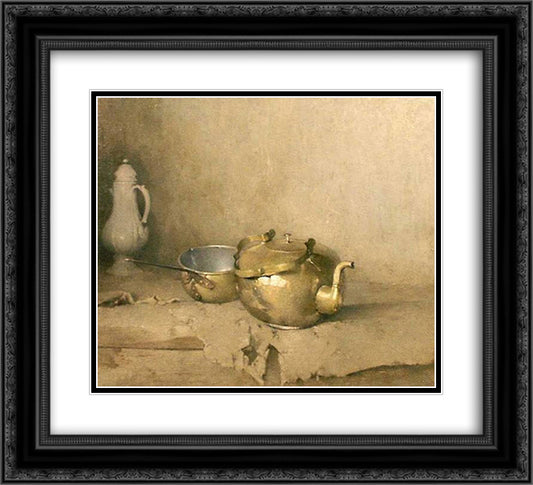 Brass Kettle with Porcelain Coffee Pot 22x20 Black Ornate Wood Framed Art Print Poster with Double Matting by Carlsen, Emil