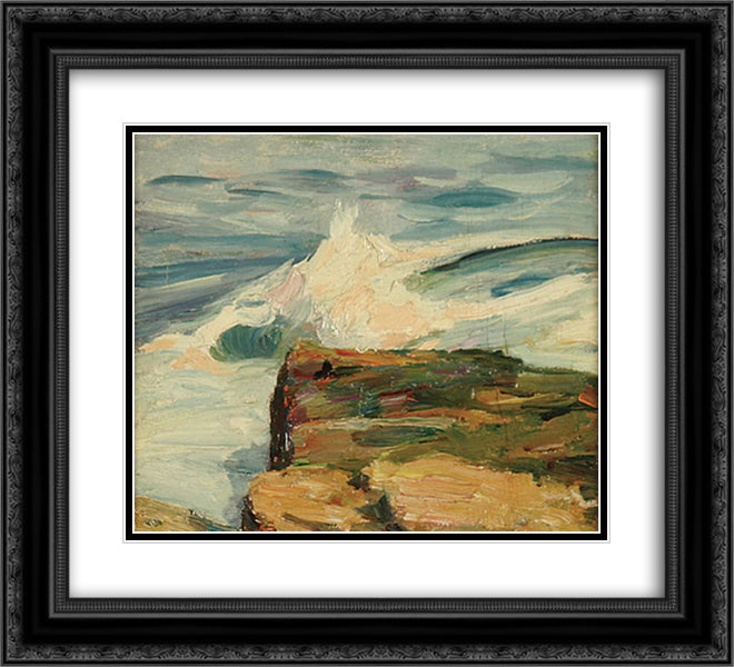 Crashing Waves 22x20 Black Ornate Wood Framed Art Print Poster with Double Matting by Carlsen, Emil