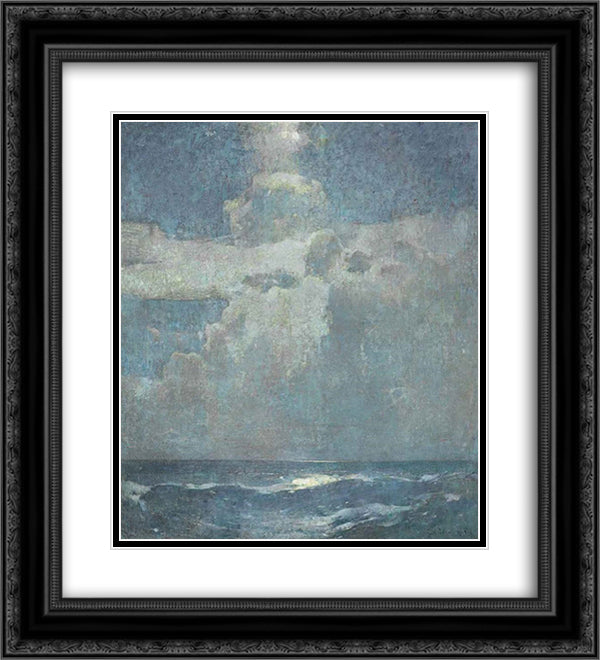 Moonlight 20x22 Black Ornate Wood Framed Art Print Poster with Double Matting by Carlsen, Emil