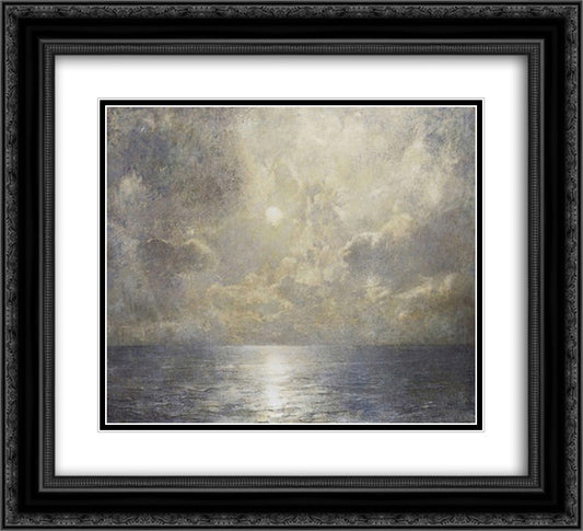 Moonlit Seascape 22x20 Black Ornate Wood Framed Art Print Poster with Double Matting by Carlsen, Emil