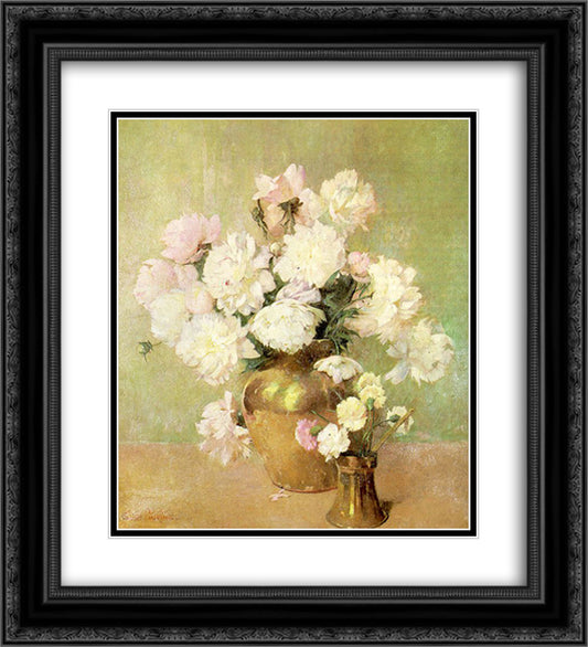 Peonies 20x22 Black Ornate Wood Framed Art Print Poster with Double Matting by Carlsen, Emil