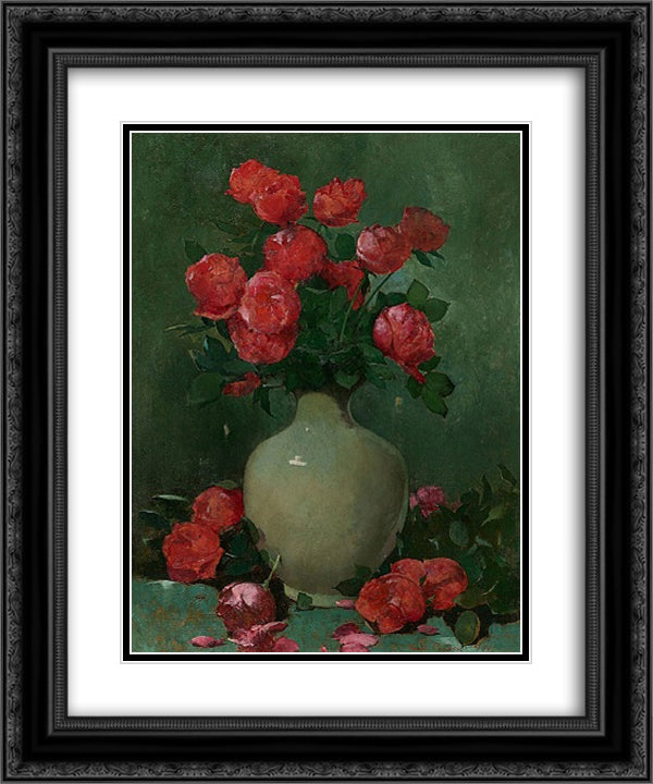 Red Roses 20x24 Black Ornate Wood Framed Art Print Poster with Double Matting by Carlsen, Emil