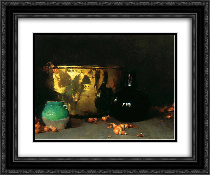 Still Life with a Brass Kettle 24x20 Black Ornate Wood Framed Art Print Poster with Double Matting by Carlsen, Emil