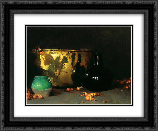 Still Life with a Brass Kettle 24x20 Black Ornate Wood Framed Art Print Poster with Double Matting by Carlsen, Emil