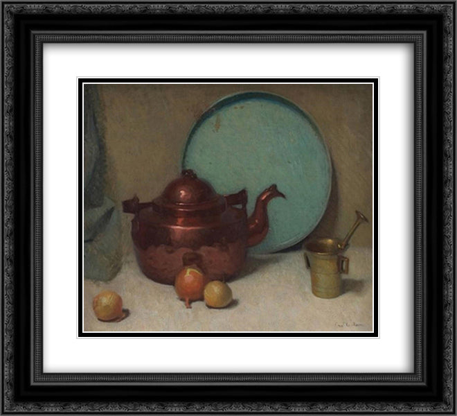 Still Life with Teapot 22x20 Black Ornate Wood Framed Art Print Poster with Double Matting by Carlsen, Emil