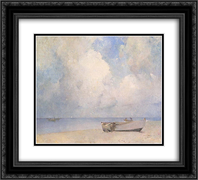 The South Strand 22x20 Black Ornate Wood Framed Art Print Poster with Double Matting by Carlsen, Emil