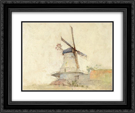 Windmill 24x20 Black Ornate Wood Framed Art Print Poster with Double Matting by Carlsen, Emil