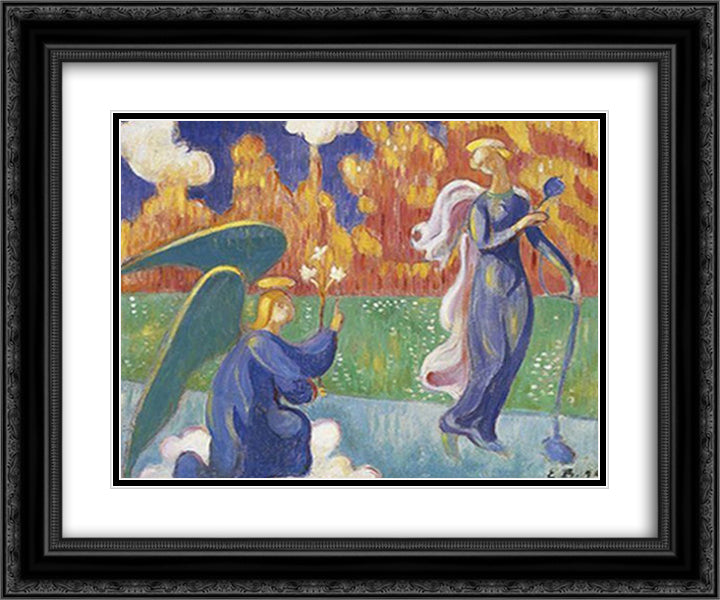 Annunciation 24x20 Black Ornate Wood Framed Art Print Poster with Double Matting by Bernard, Emile