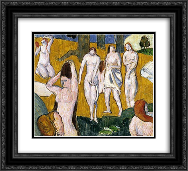 Bathers 22x20 Black Ornate Wood Framed Art Print Poster with Double Matting by Bernard, Emile