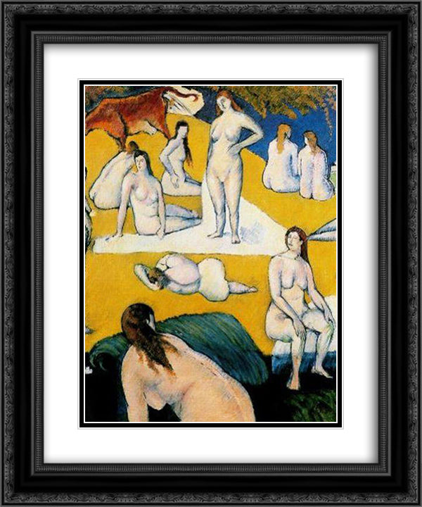 Bathers with Red Cow 20x24 Black Ornate Wood Framed Art Print Poster with Double Matting by Bernard, Emile