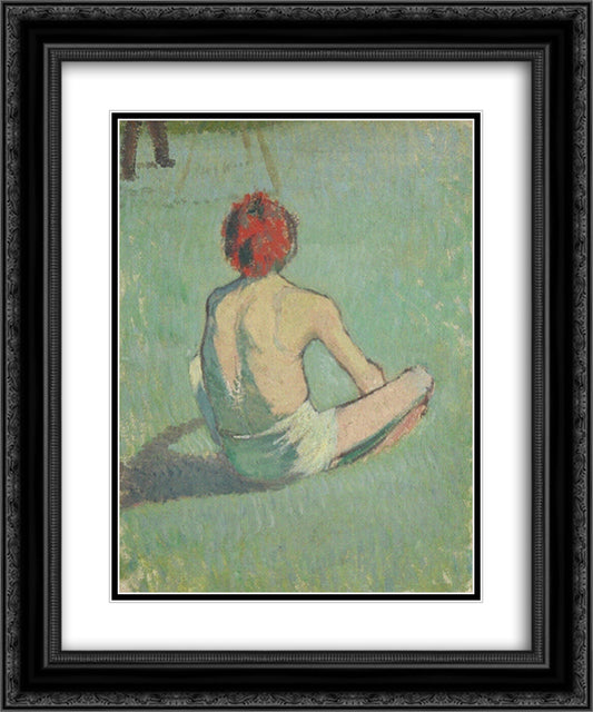 Boy in the grass 20x24 Black Ornate Wood Framed Art Print Poster with Double Matting by Bernard, Emile