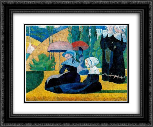 Breton Women with Parasols 24x20 Black Ornate Wood Framed Art Print Poster with Double Matting by Bernard, Emile