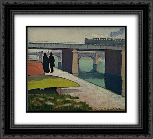 Iron Bridges at Asnieres 22x20 Black Ornate Wood Framed Art Print Poster with Double Matting by Bernard, Emile