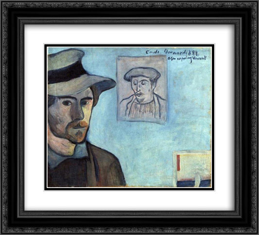 Self-Portrait with Portrait of Gauguin 22x20 Black Ornate Wood Framed Art Print Poster with Double Matting by Bernard, Emile