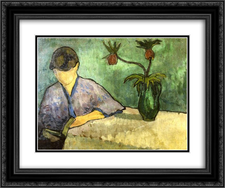 Young Woman in Kimono, Reading 24x20 Black Ornate Wood Framed Art Print Poster with Double Matting by Bernard, Emile