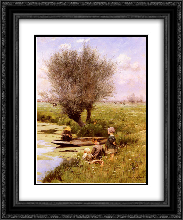 Afternoon Along The River 20x24 Black Ornate Wood Framed Art Print Poster with Double Matting by Claus, Emile