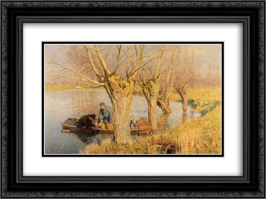 Bringing in the Nets 24x18 Black Ornate Wood Framed Art Print Poster with Double Matting by Claus, Emile